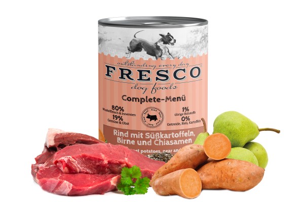 Fresco Complete-Menü Rind mit Süßkartoffeln, Birne und Chiasamen (haltbares B.A.R.F.)