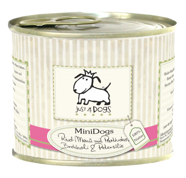 Just4Dogs MiniDogs Rind-Menü mit Pastinaken, Brokkoli & Petersilie